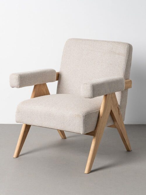 Fauteuil Beige Tissu-Bois Ixia 74 cm
