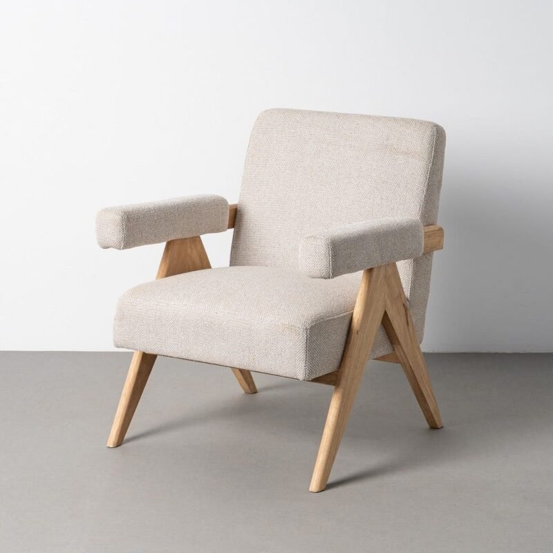 Fauteuil Beige Tissu-Bois Ixia 74 cm