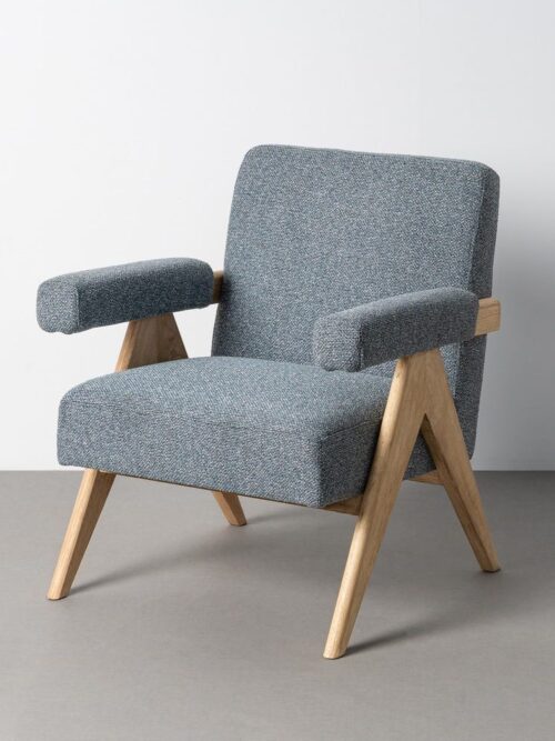 Fauteuil Bleu Tissu-Bois Ixia 74 cm