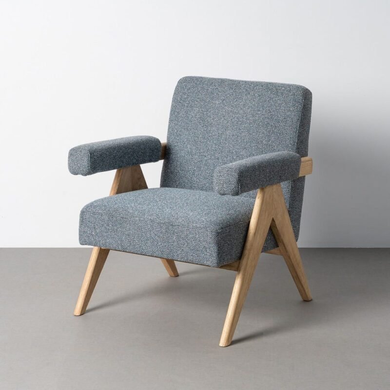 Fauteuil Bleu Tissu-Bois Ixia 74 cm