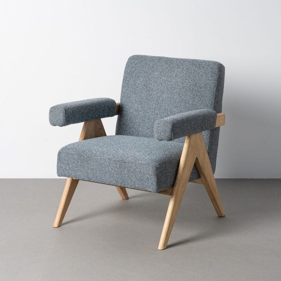 Fauteuil Bleu Tissu-Bois Ixia 74 cm