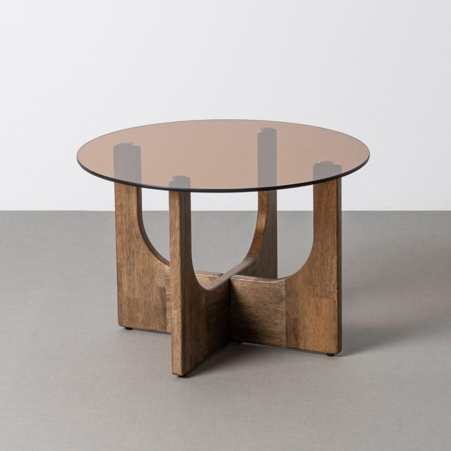 Table Basse Hévéa Massif Verre Ambré Ixia 60cm