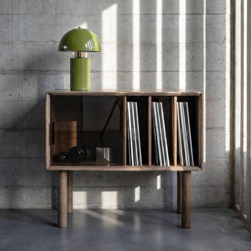 Meuble D'appoint Hévéa Massif Verre Trempé Ixia 80cm