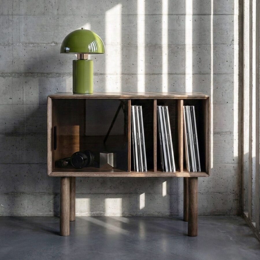 Meuble D'appoint Hévéa Massif Verre Trempé Ixia 80cm
