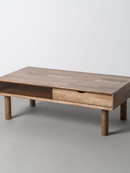 Table Basse Hévéa Massif Verre Fumé Ixia 120cm
