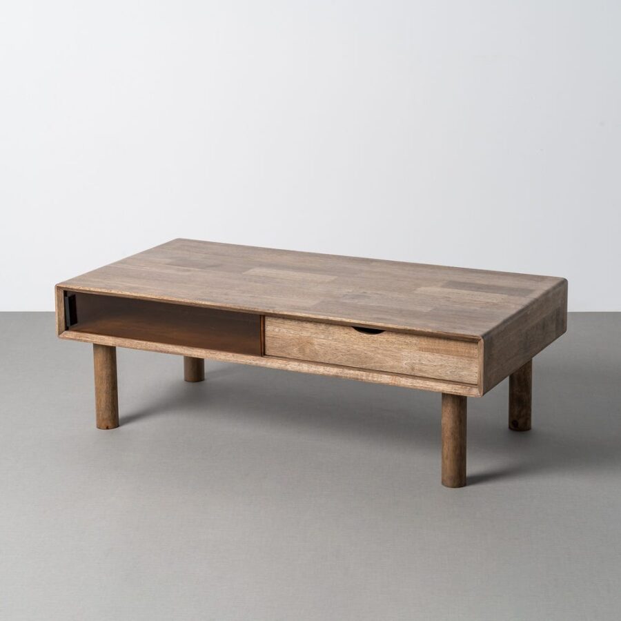 Table Basse Hévéa Massif Verre Fumé Ixia 120cm