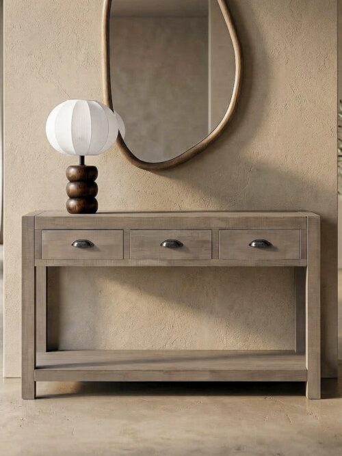 Console Pin Massif Grisé Trois Tiroirs Ixia 135cm