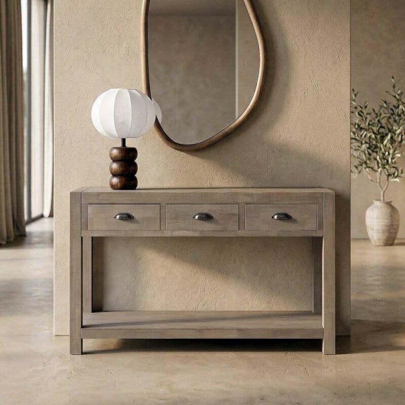 Console Pin Massif Grisé Trois Tiroirs Ixia 135cm