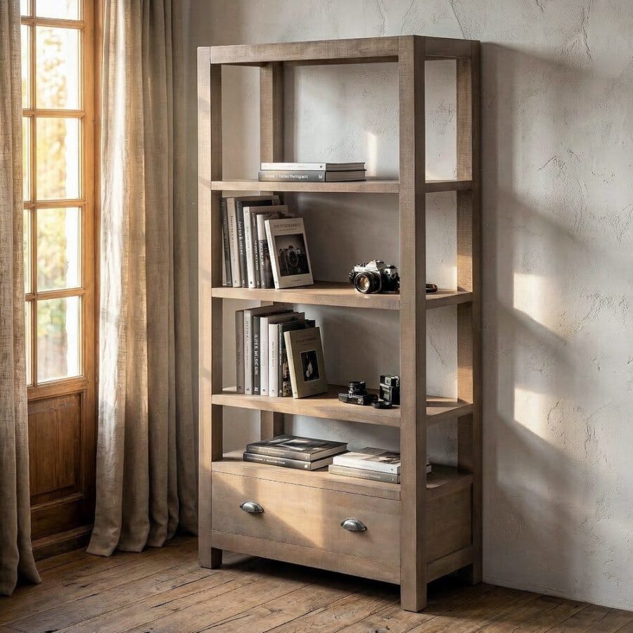 Bibliothèque Pin Massif Teinte Miel Naturel Ixia 180cm