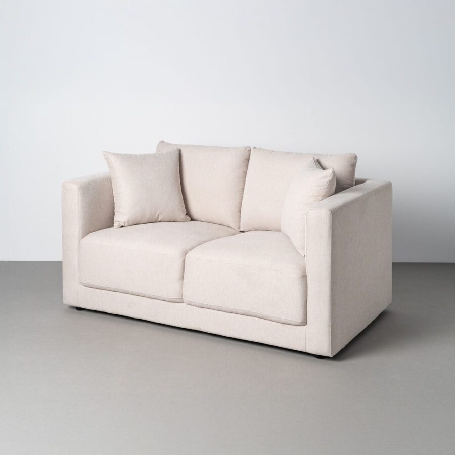 Canapé 2 Places Crème Tissu-Bois Ixia 165 cm