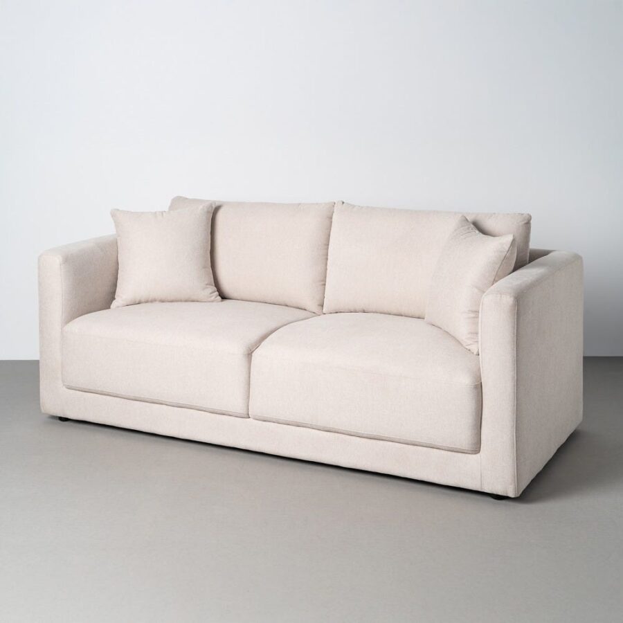 Canapé 3 Places Crème Tissu-Bois Ixia 210 cm