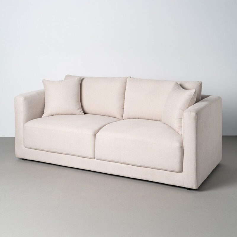 Canapé 3 Places Crème Tissu-Bois Ixia 210 cm