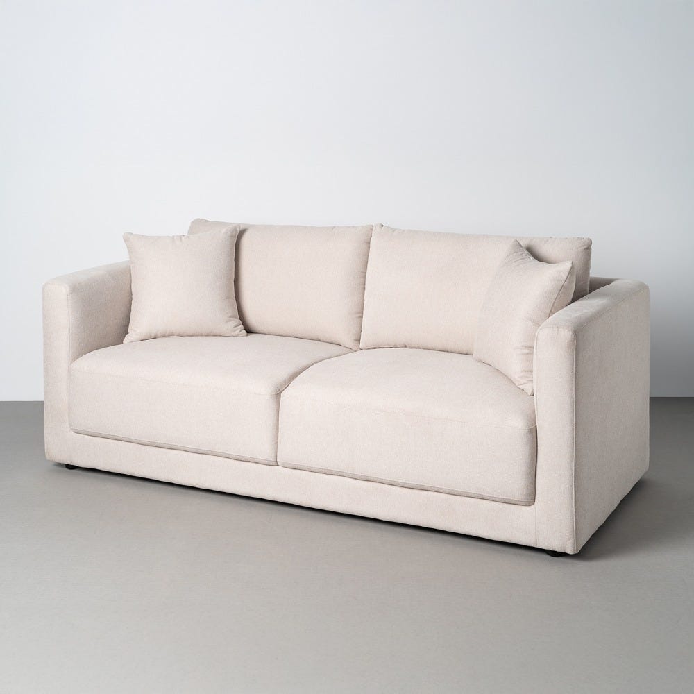 Canapé 3 Places Crème Tissu-Bois Ixia 210 cm