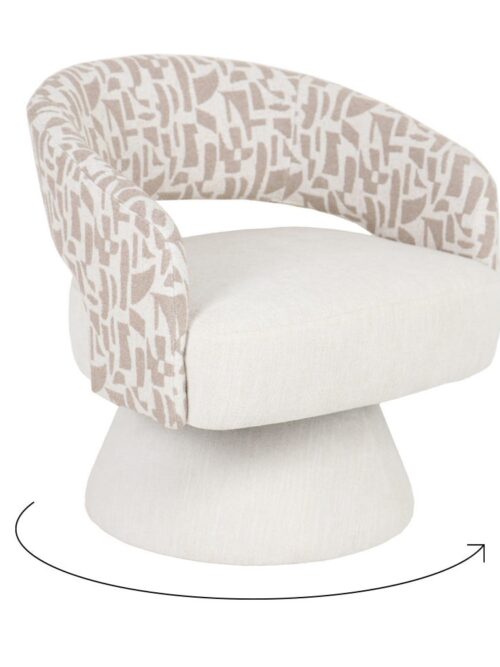 Fauteuil Pivotant Crème-Beige Tissu-Bois Ixia