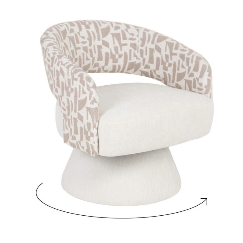Fauteuil Pivotant Crème-Beige Tissu-Bois Ixia
