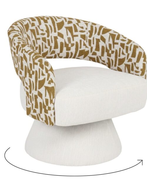 Fauteuil Pivotant Créme-Ocre Tissu-Bois Ixia