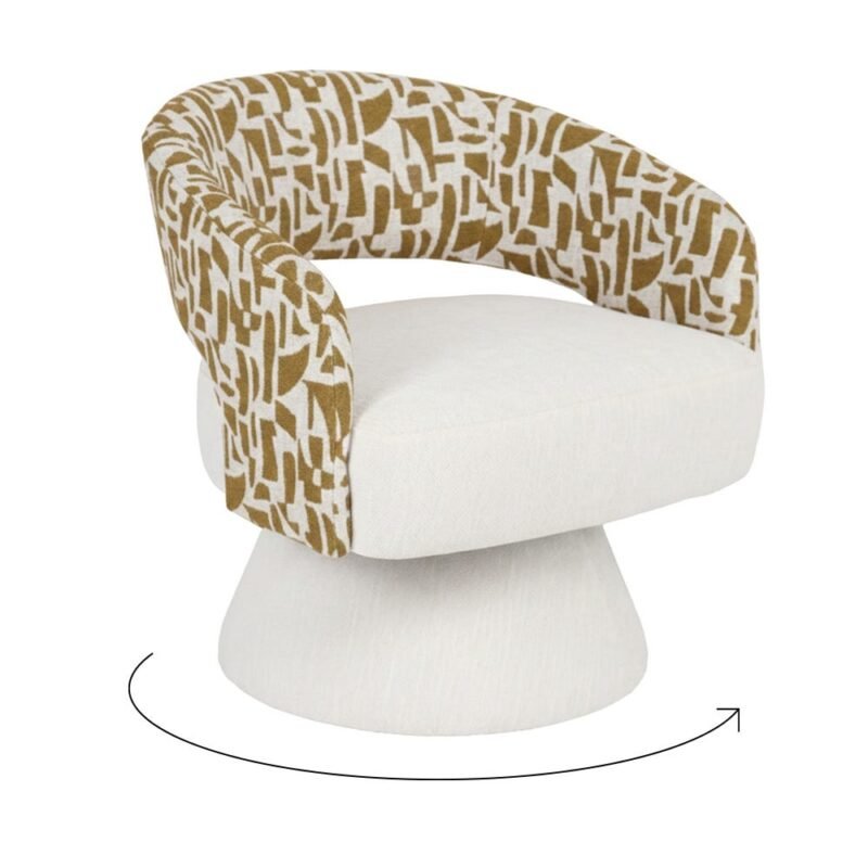 Fauteuil Pivotant Créme-Ocre Tissu-Bois Ixia
