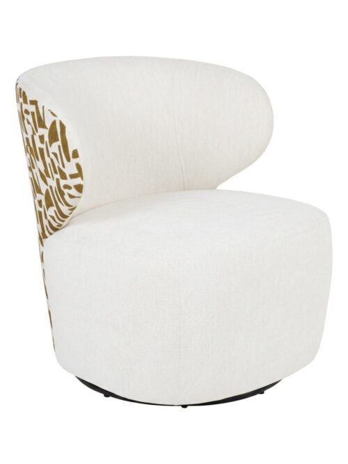 Fauteuil Bi-Tissu Créme-Ocre Tissu-Bois Ixia