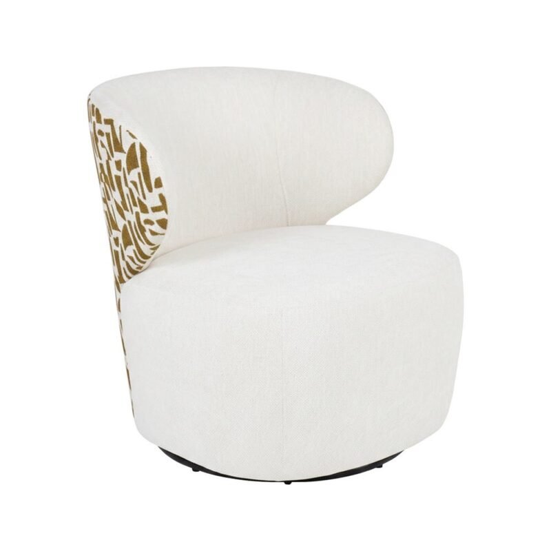 Fauteuil Bi-Tissu Créme-Ocre Tissu-Bois Ixia