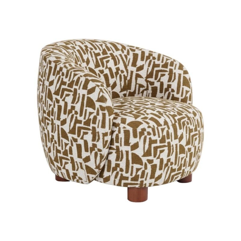 Fauteuil Imprimée Créme-Ocre Tissu-Métal Ixia