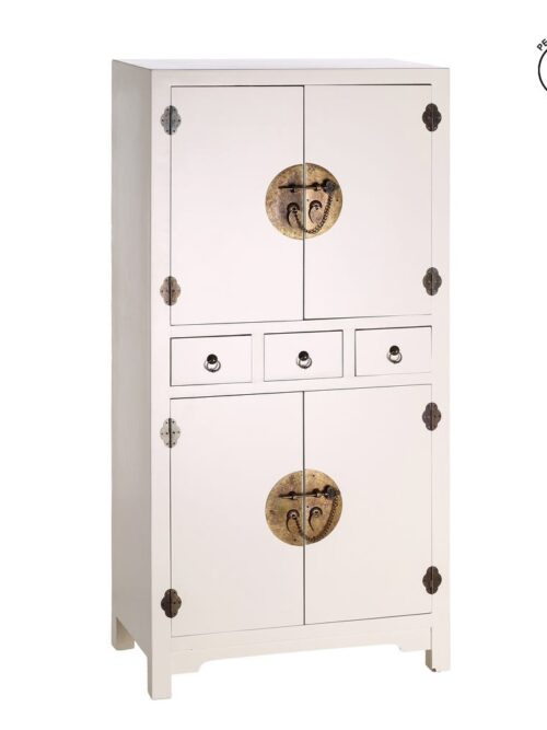 Buffet Vertical Blanc Laqué Charnières Laiton Ixia 131cm