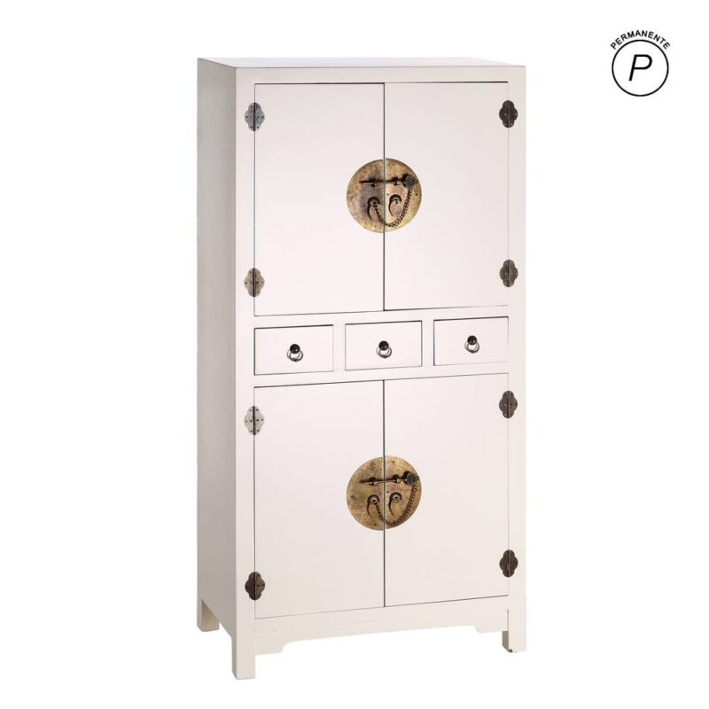 Buffet Vertical Blanc Laqué Charnières Laiton Ixia 131cm