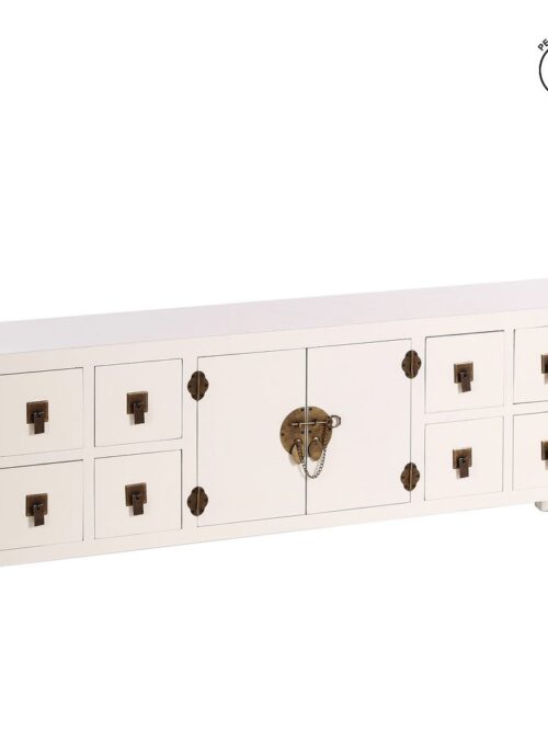 Meuble TV Laqué Blanc 8 Tiroirs Ixia 130cm