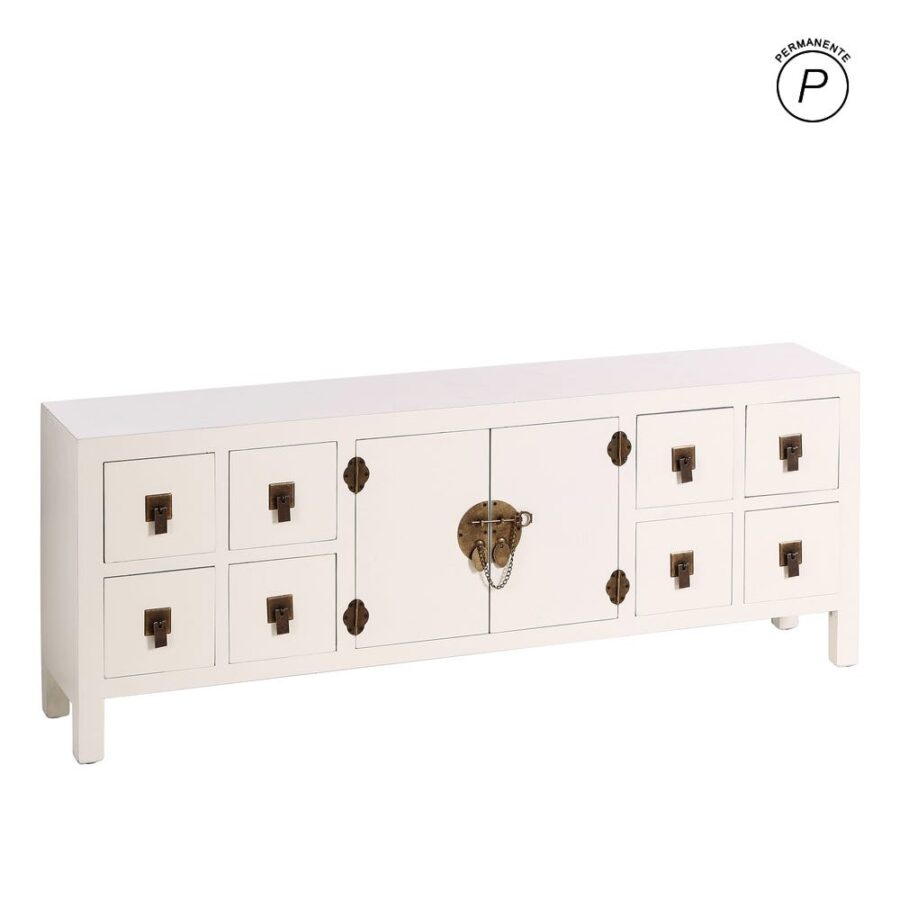 Meuble TV Laqué Blanc 8 Tiroirs Ixia 130cm