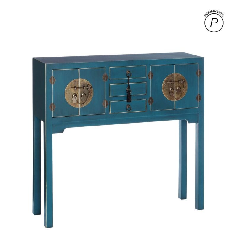 Console Bleu Pétrole Liserets Dorés Ixia 95cm