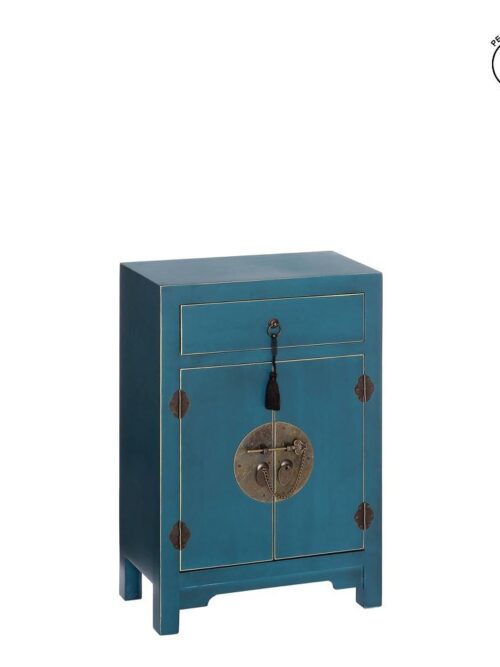 Chevet Bleu Pétrole Poignées Anneaux Ixia 45cm