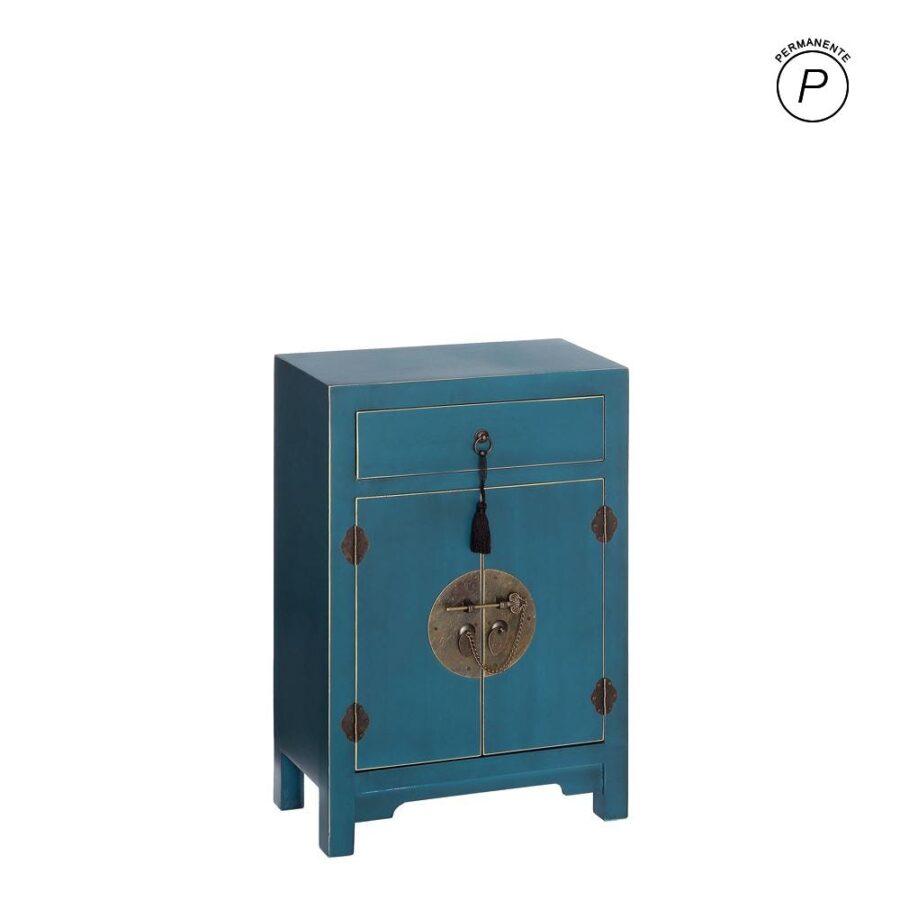 Chevet Bleu Pétrole Poignées Anneaux Ixia 45cm