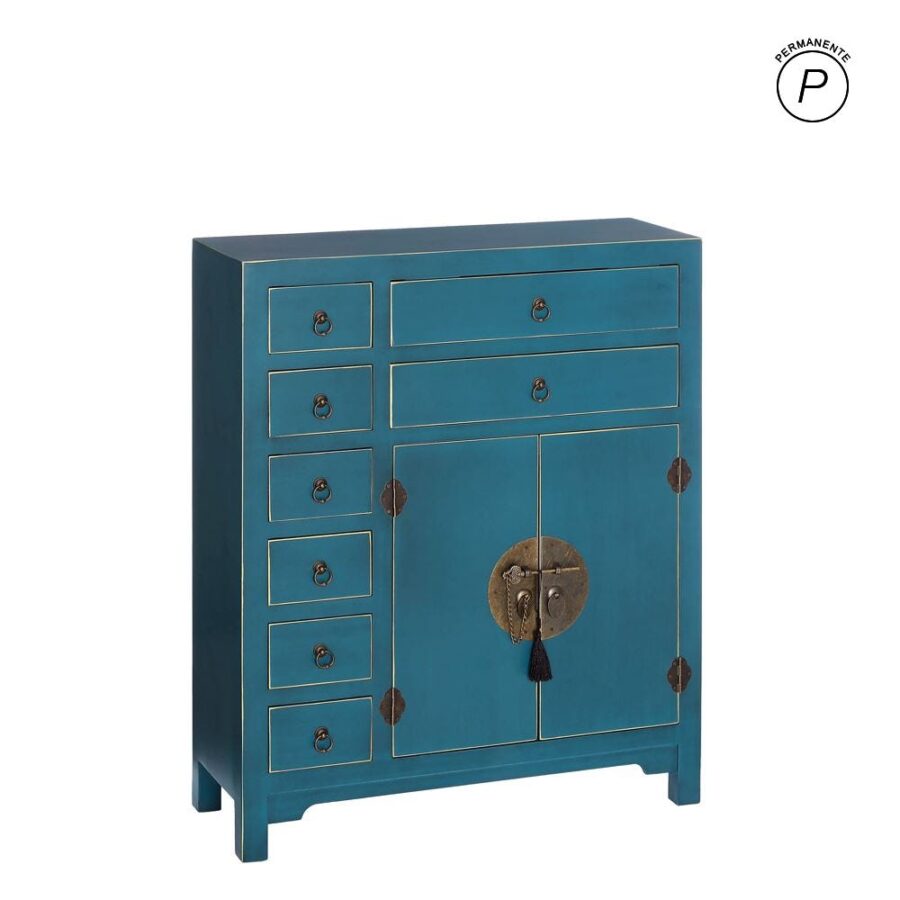 Buffet D'appoint Bleu Pétrole 8 Tiroirs Ixia 73cm