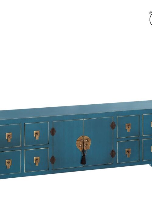 Meuble TV Bleu Pétrole 8 Tiroirs Ixia 130cm