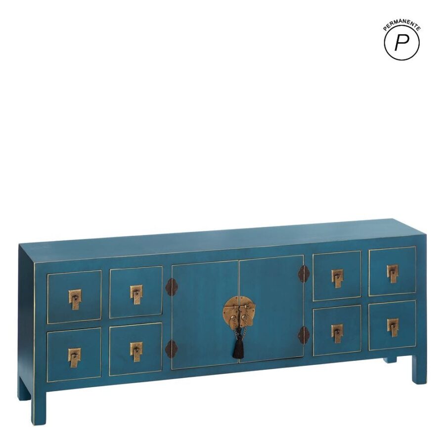 Meuble TV Bleu Pétrole 8 Tiroirs Ixia 130cm