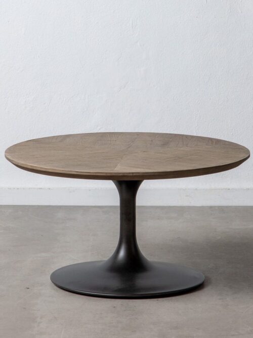 Table Basse Ronde Noir Bois Métal Ixia 80cm