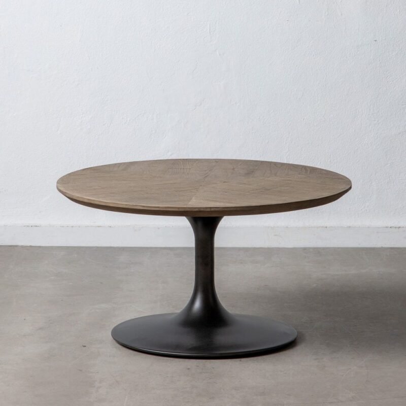 Table Basse Ronde Noir Bois Métal Ixia 80cm