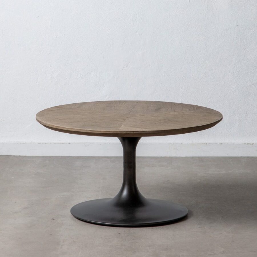 Table Basse Ronde Noir Bois Métal Ixia 80cm
