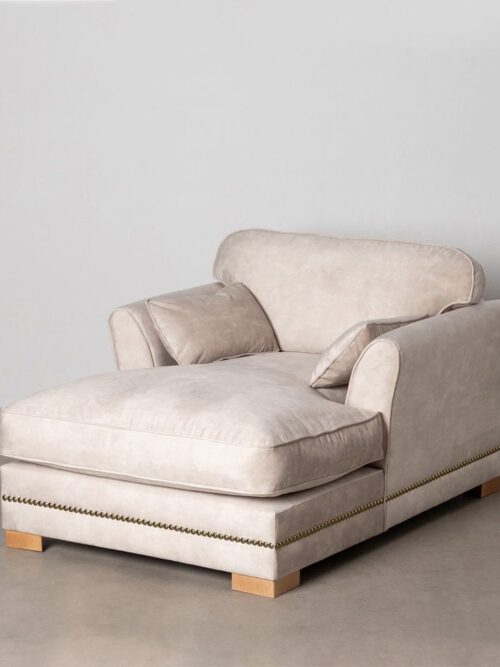 Chaise Longue Beige Velours Ixia 155cm