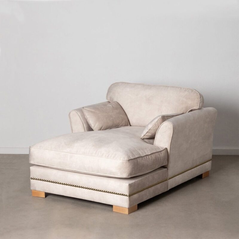 Chaise Longue Beige Velours Ixia 155cm