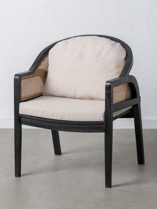 Fauteuil Noir Teck Et Rotin Ixia 77cm