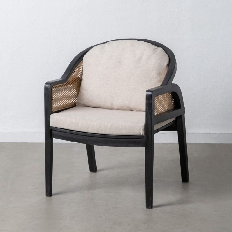 Fauteuil Noir Teck Et Rotin Ixia 77cm