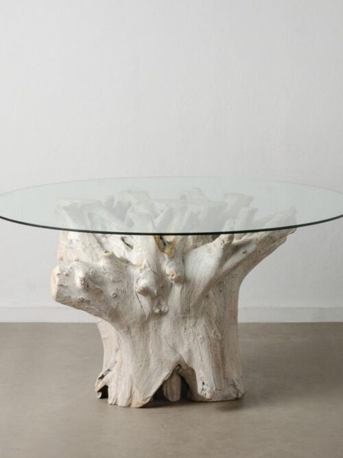Table À Manger Ronde Blanc Bois Teck Ixia 140cm