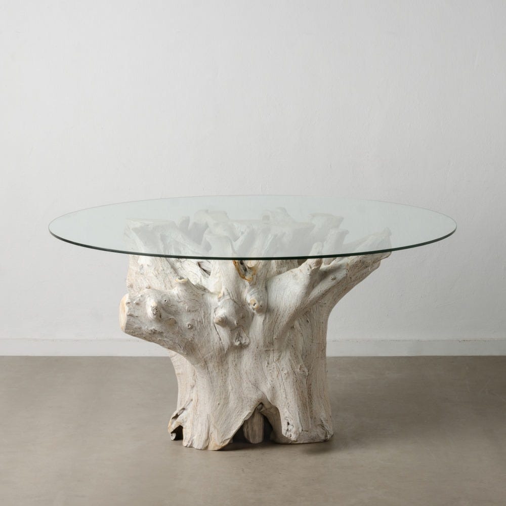 Table À Manger Ronde Blanc Bois Teck Ixia 140cm
