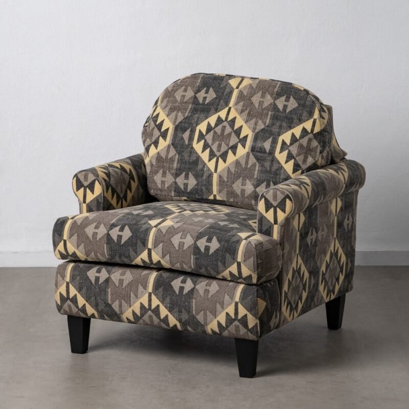 Fauteuil Noir Coton Bois Ixia 95cm