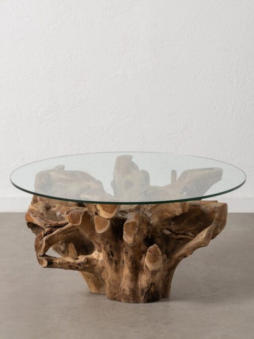 Table Basse Ronde Bois Et Verre Ixia 90cm