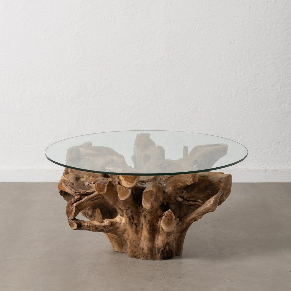 Table Basse Ronde Bois Et Verre Ixia 90cm