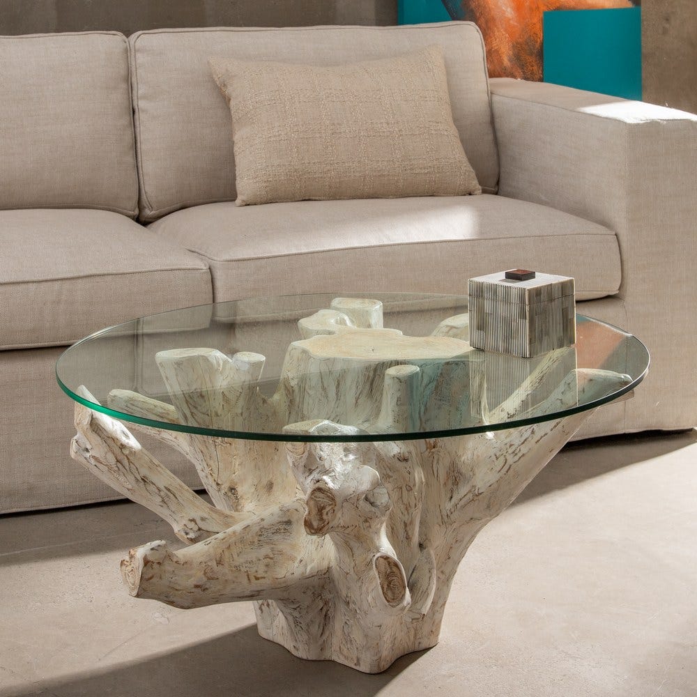 Table Basse Ronde Blanche Teck Verre Ixia 90cm – Image 7