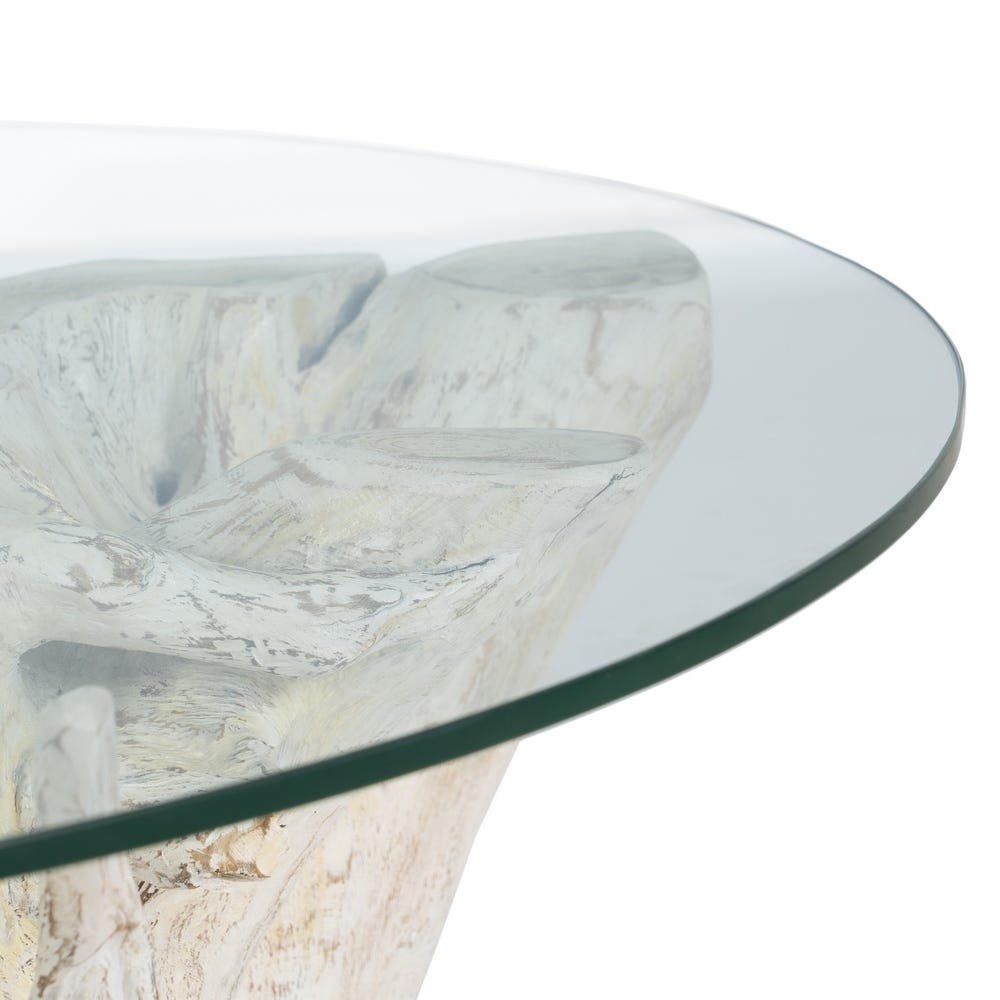 Table Basse Ronde Blanche Teck Verre Ixia 90cm – Image 2