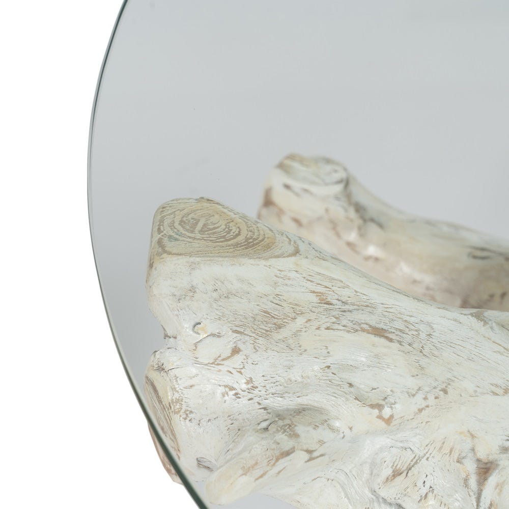 Table Basse Ronde Blanche Teck Verre Ixia 90cm – Image 3