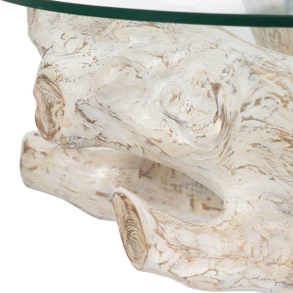 Table Basse Ronde Blanche Teck Verre Ixia 90cm – Image 5